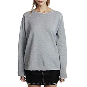 RtA Beal Gray Metallic Shimmer Distressed Oversized Crewneck Sweatshirt XXS